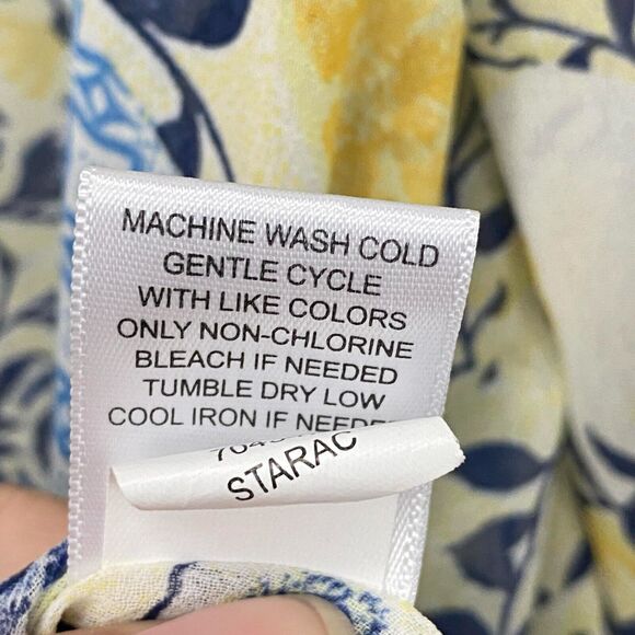 One World Live and Let Live Blouse Plus Sz 3X Blue Yellow Sheer 3/4 Sleeve Boho - Picture 11 of 12